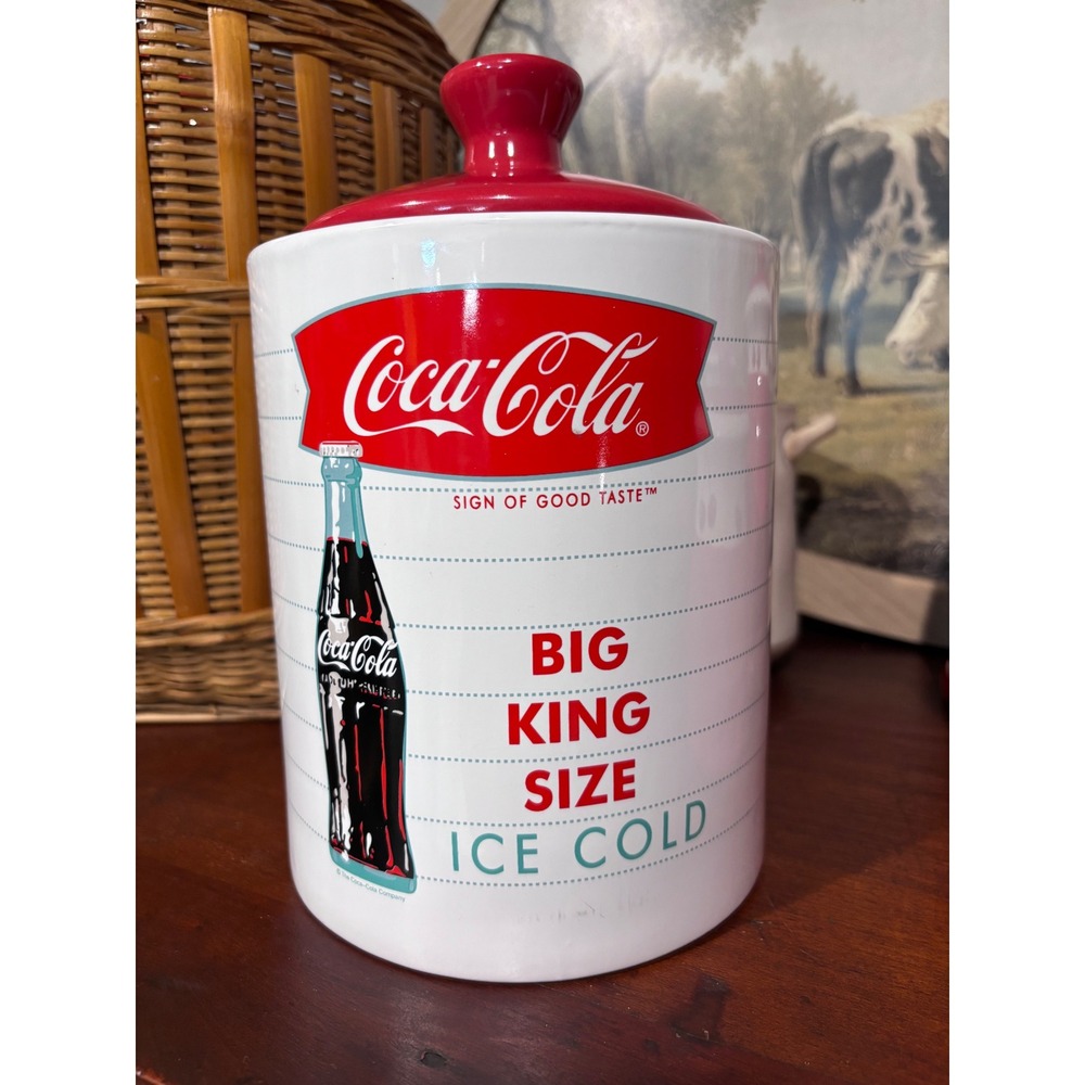 Coca-Cola Gibson Ceramic Canister Red White Big King Size Retro Jar 9.5in